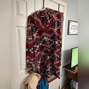Tribal Patterned Cardigan in Red and Cream